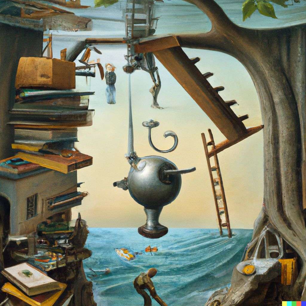 the discovery of gravity, by Jacek Yerka